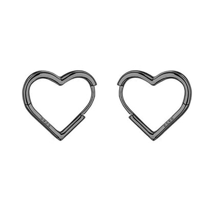 Reffeer Solid 925 Sterling Silver Heart Earrings Hoop Minimalist Sleeper Huggie Earrings For Women - color: D-VBlack