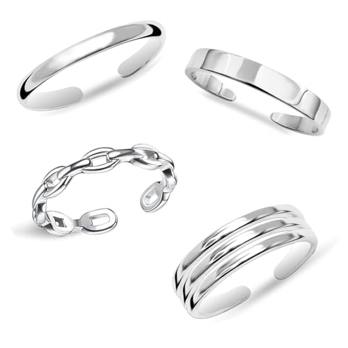 LeCalla 925 Sterling Silver Minimalist Toe Rings Set Simple Open Adjustable Toe-Rings for Women - color: 06. Quartet (4 PCS)