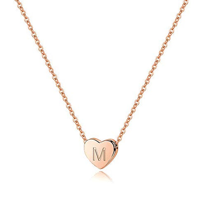 M MOOHAM Sterling Silver Heart Initial Necklace for Girls Women, 925 Sterling Silver Tiny Letter Necklace Birthday Gift for Kids Teen Girl Jewelry - color: Rose Gold, style: M
