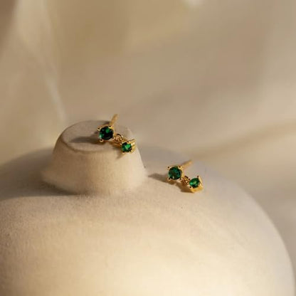 2 Pairs 20G/18G/16G Dainty Stud Earrings, Cubic Zirconia Screw Flat Back Drop Earrings & Tiny Birthstone Dangle Earrings - color: Drop- (April)- Clear Crystal &CZ