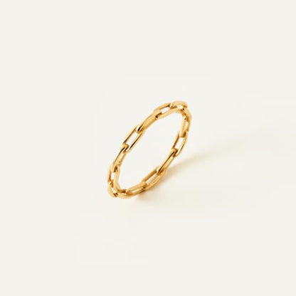 Gelin 10K Solid Gold Paperclip Chain Ring for Women - Dainty Link Band Stackable Ring - Minimalist Gold Band