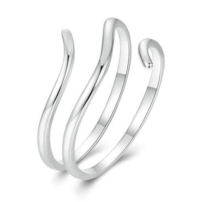 Silver Open Adjustable Stacking Rings for Women, Minimalist Wrap Band Set, Geometric/Heart/Wave/Leaf/Spiral Styles, Hypoallergenic, Gift Box Included, Thumb Ring Option - color: Simple Lines
