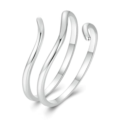 Silver Open Adjustable Stacking Rings for Women, Minimalist Wrap Band Set, Geometric/Heart/Wave/Leaf/Spiral Styles, Hypoallergenic, Gift Box Included, Thumb Ring Option - color: Simple Lines