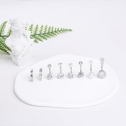 LEE&RO Gold Belly Button Ring for Women - Surgical Steel Navel Piercing Jewelry 14G - color: Silver