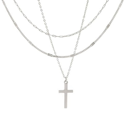 Cross Necklace for Women Dainty Layered Stainless Steel Silver Chain Necklace Stack Trendy Charm Pendant Necklaces Jewelry Set - color: Silver
