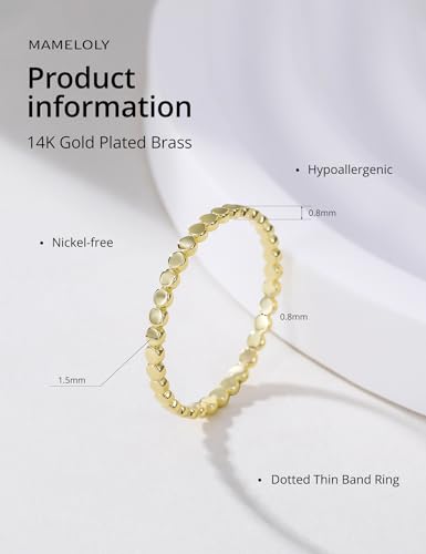 Mameloly 1.5mm 14K Gold Plated Wedding Bands for Women Dainty Stackable Thin Dot Ring Statement Ring Size 3-12 - color: Dot