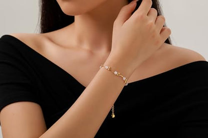 Gold Pearl Bracelet for Women, 18K Gold Plated Dainty Pearls Beaded Chain Bracelet Jewelry Gifts for Women - color: C-Gold 3