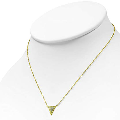 925 Sterling Silver White CZ Triangle Womens Pendant Necklace - color: Yellow