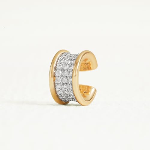 Sparkle Ear Cuff for Women, Non Piercing Single | 14K Gold Plated Brass, Clear Cubic Zirconia Accents, Fixed 3.8-3.9 mm Opening, Single Non-Piercing Cuff For Ear Stacks - style: Classic Sparkle