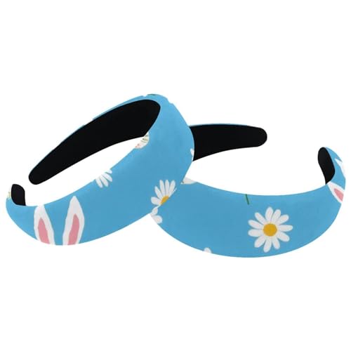 2 Pcs Wide Padded Headband Velvet Headbands Puffy Thick Hairbands Soft Hair bands for Women Girls Hair Accessories for Teen Girls,Rabbits Flowers - color: Multi-colored 7