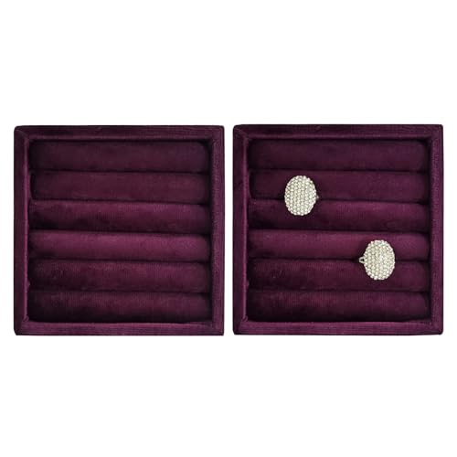 SCIKHETF Velvet Ring Earrings Studs organizer Tray Small Ring Insert Display Tray 5 Slots Stackable (Purple) - color: Purple