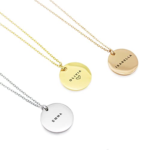 Personalized Engraved Name Necklace Minimalist Disc Jewelry Stainless Steel Dainty Pendant Birthday Mommy Gift