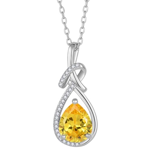 Infinity Teardrop Necklace Silver Tone Pendant Birthstone Jewelry for Women - color: Yellow