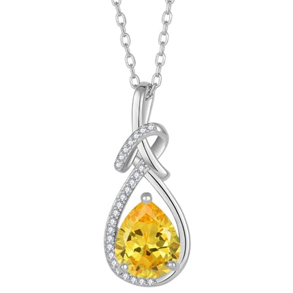 Infinity Teardrop Necklace Silver Tone Pendant Birthstone Jewelry for Women - color: Yellow