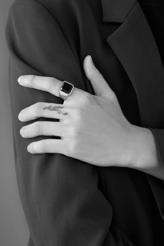 VQYSKO 14K Gold Plated Square Signet Ring | Stainless Steel Band for Men - color: Silver+Black