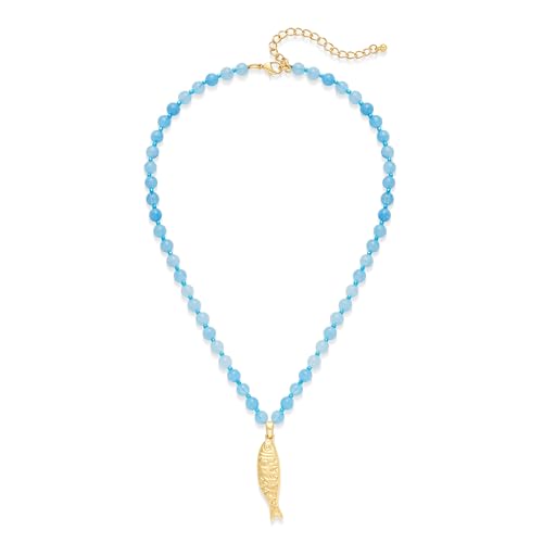 YUJIE Colorful Beaded Necklace for Women, Chunky Boho Choker with Large Gold Puffy Heart Pendant, Trendy Summer Beach Y2K Statement Jewelry Gift - color: sardine