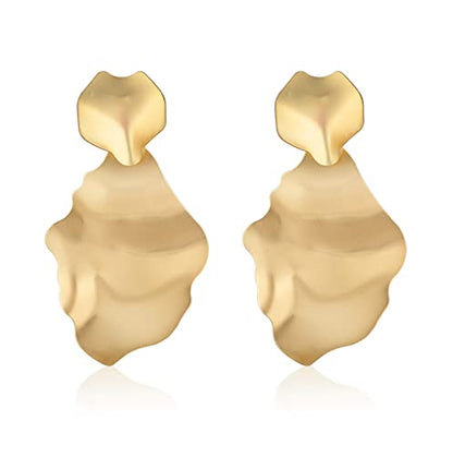 Gold Metal Clip On Earrings for Women Non Pierced Dangle Drop Earrings Multiple Styles - color: gold leaf