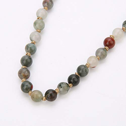 Semi Precious Stone Beaded Choker Necklace 14K Gold Plated Natural Stone Double Strand Necklace Layered Short Necklaces - color: Bloodstone