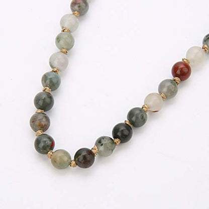 Semi Precious Stone Beaded Choker Necklace 14K Gold Plated Natural Stone Double Strand Necklace Layered Short Necklaces - color: Bloodstone