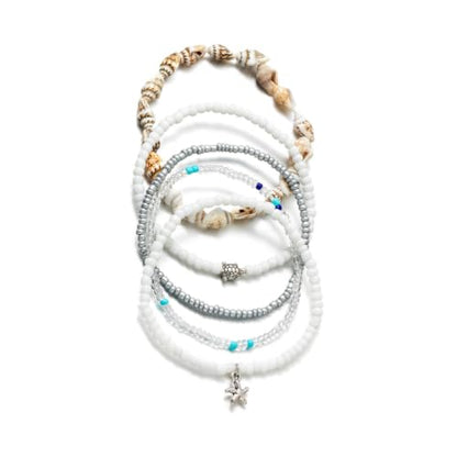 DATOA Boho Ankle Bracelets Set for Women Layered Beaded Seashell Turtle Conch Foot Chain Hawaiian Summer Beach Anklet Vacation Jewelry - color: 5Pcs White