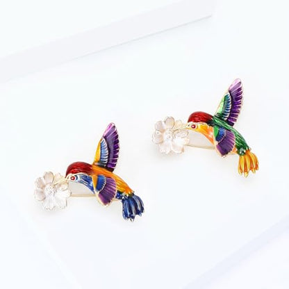 Enamel Bird Brooch for Women Rhinestones Owl/Hummingbird/Eagle/Toucan Lapel Pin Cute Bird Brooches Jewelry Gifts for Mom Wife - color: Green-Hummingbird 3