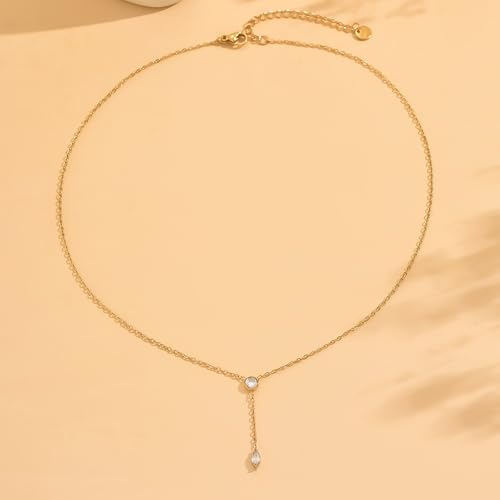 Cubic Zirconia Necklaces for Women 18K Gold Plated Tear drop Necklace Dainty Layered CZ Lariat Diamond Necklace - color: Diamond Y Shaped-Gold