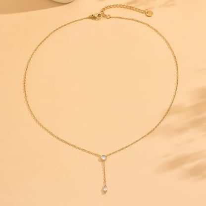 Cubic Zirconia Necklaces for Women 18K Gold Plated Tear drop Necklace Dainty Layered CZ Lariat Diamond Necklace - color: Diamond Y Shaped-Gold