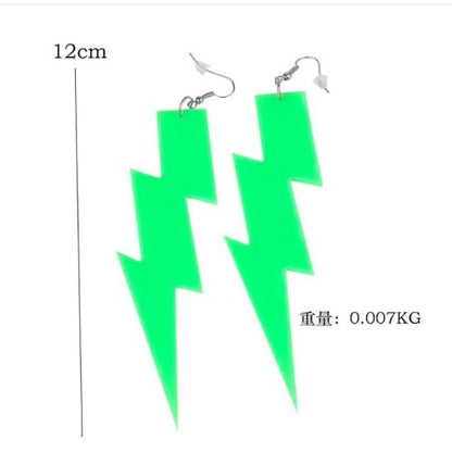 80s 90s Neon Earrings Fluorescence Retro Acrylic Lightning Drop Dangle Earring for Women Party Jewelry - color: green