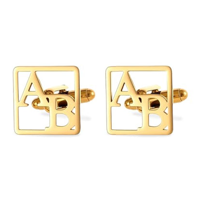 Custom Men’s Cufflinks - Personalized Cuff Links Initials/Names/Dates - 18K Gold Plated 304 Stainless Steel - Ideal Father’s Day & Christmas Gift for Men - style: Square Cufflinks