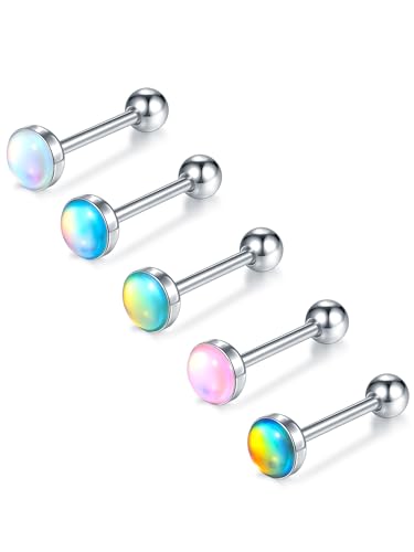 Aumeo 5PCS 14G Tongue Rings - Surgical Steel Tongue Piercing Barbell Jewelry for Men and Women - size: Bar Length: 14mm