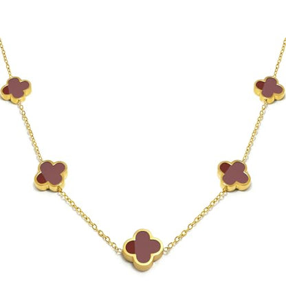 Four Leaf Clover Necklace 18K Gold Plated Necklaces for Women Lucky Flower Pendant Adjustable Link Chain Stainless Steel Dainty Trendy Simple Jewelry Gifts for Women - color: 5G-Red