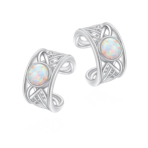 Birthday Gifts 925 Sterling Silver Ear Cuff Non Pierced Fake Cartilage Cuffs Huggie Earrings for Women Girls - Set of 2 - style: Celtic Opal