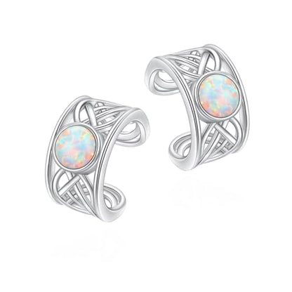 Birthday Gifts 925 Sterling Silver Ear Cuff Non Pierced Fake Cartilage Cuffs Huggie Earrings for Women Girls - Set of 2 - style: Celtic Opal