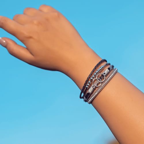 Chunky Boho Leather Wrap Bracelets Cowgirl Beaded Circle Western Jewelry | Stackable Infinity Layered Bohemian Magnetic Clasp Cuff Statement Fashion Colorful Country Hippie Outfits for Women Trendy - color: Grey Leopard