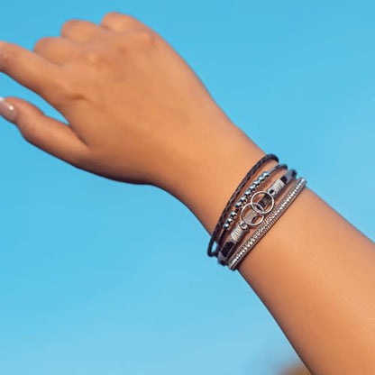 Chunky Boho Leather Wrap Bracelets Cowgirl Beaded Circle Western Jewelry | Stackable Infinity Layered Bohemian Magnetic Clasp Cuff Statement Fashion Colorful Country Hippie Outfits for Women Trendy - color: Grey Leopard