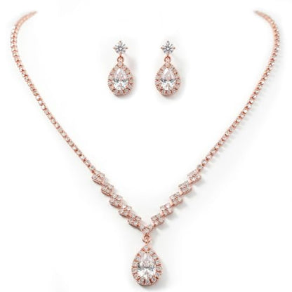Unicra Bride Crystal Necklace Earrings Set Bridal Wedding Jewelry Sets Rhinestone Choker Necklace Prom Costume Jewelry Set for Women and Brides - color: Rose Gold