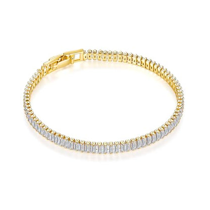 MINDDHA 14K Gold/White Gold Plated Cubic Zirconia Tennis Bracelet | Silver, Gold Bracelet for Women | Rectangle, Square, Round Shape CZ Stone | Width 2.5-4mm | Size 6-8 Inch - color: 4mm Rectangle Yellow Gold, size: 5.5 Inch