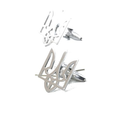 Fashionable Ukrainian national emblem cufflinks, men's stainless steel Ukrainian symbol cufflinks, French shirt cuff link brooch - color: Cufflinks-silver