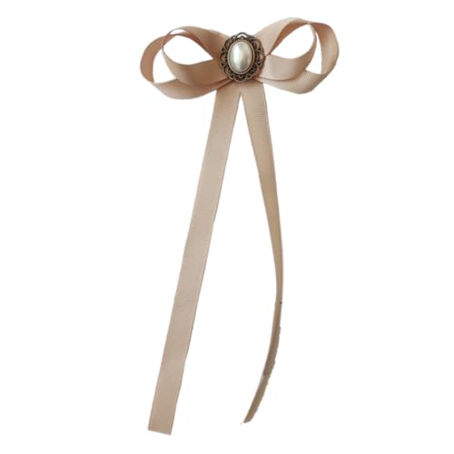 FASELE JKQBUX Women's Brooch Pin pearl Jk preppy style Pre Neck Tie Wedding Party Bow for Women Student Bow Tie accessory - color: Khaki