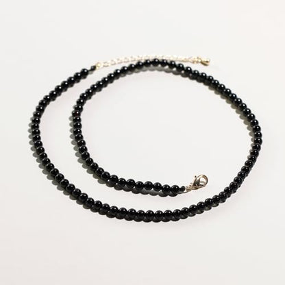 Simple 4mm Gemstones and Crystals Choker Necklace Unisex 16"-18" | Necklaces for Women Men, Adjustable, 40-45 cm Chain Length, Handmade, Spiritual Gemstones, Positive Energy, Daily Wear - style: Black Agate