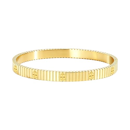 Women's Bracelet Stainless Steel Gold Plated Cuff Bangle Cube Zircon Hinge Jewelry oval Bangle Witness the Gift of Love - color: Cross Gold Large 7"