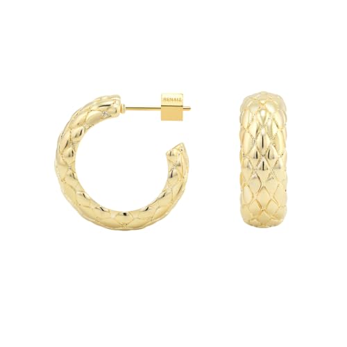 RENAIZ Dainty Lightweight Hoop & Stud Earrings for Women – 14K Gold Plated & Rhodium Plated, Minimalist Geometric Hypoallergenic Jewelry, Tiny Dainty Everyday Studs and Hoops - color: Yellow Gold, style: Snake Skin