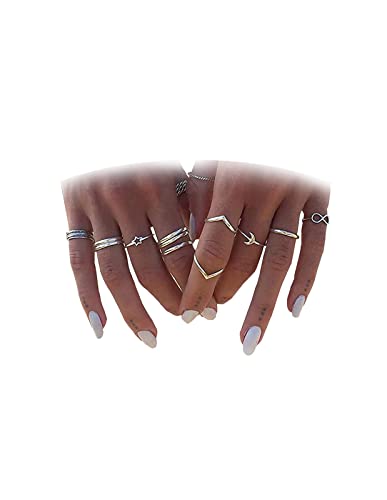 HUASAI Boho Stackable Rings Set for Women Dainty Moon Star Turquoise Mountain Eye Midi Knuckle Pinky Trendy Vintage Jewelry Gifts - color: N 12 Pcs