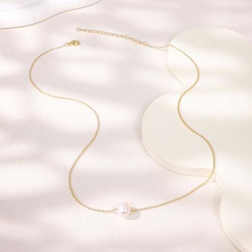 Gold Pearl Necklaces for Women Trendy, 14K Gold Plated Dainty Necklace Simple Single Double Layered Pearl Pendant Necklaces for Women Wedding Birthday Jewelry Gifts - color: 4-Round-Single-Gold