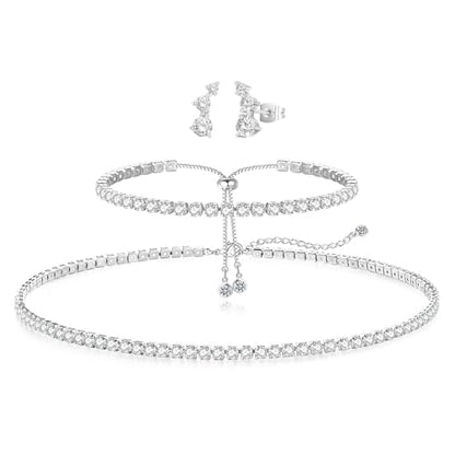 Luxval Tennis Necklace 14K Gold Plated Rhinestone Butterfly Choker Necklaces for women Dainty Zirconia Cut Faux Diamond chain 3mm - color: Silver-moon tennis set