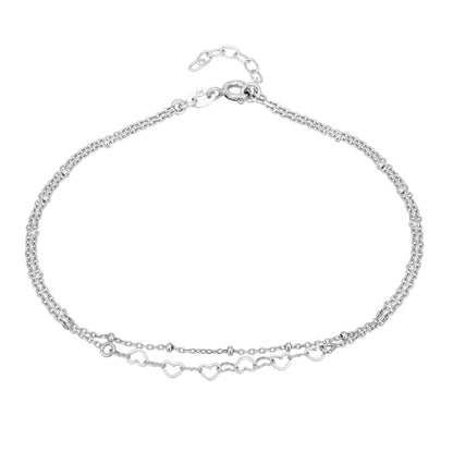 Vanbelle Sterling Silver Jewelry - Rhodium Plated with 925 Stamp - Interlinked Heart theme Anklet - handcrafted Double layered Chain Anklet for Women - 9" long + 1" extender