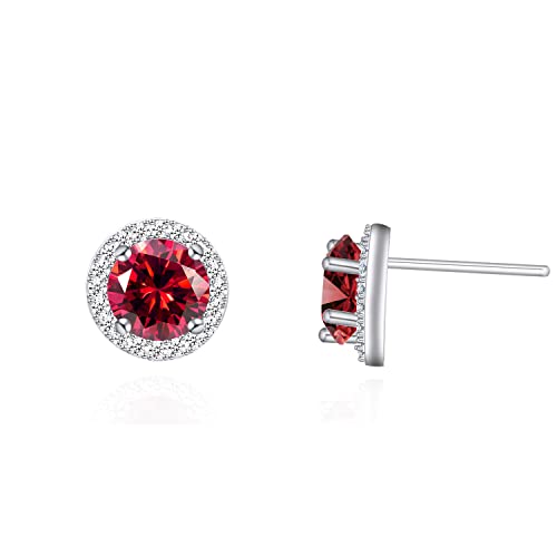 YOQUCOL Bright 8MM,10MM Cubic Zirconia Crystal Stud Earrings Round Pierced Earrings For Women - color: 8MM-Red