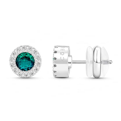 CoBi Halo Stud Earrings for Women, Cubic Zirconia Earrings, Birthstone Heart Earrings Simulated Diamond Valentine's Day - color: Emerald