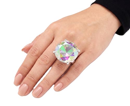 NYFASHION101 Women's Extra Big Rhinestone Fashion Stretch Ring - color: Aurora Gold Tone