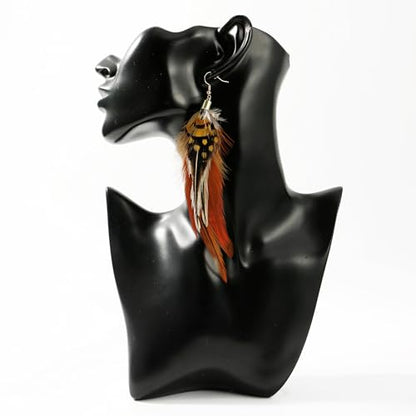 Bohemian Feather Dangle Earrings for Women with Shell Beads Long Tassel Design Drop Earrings - style: Style-Brown